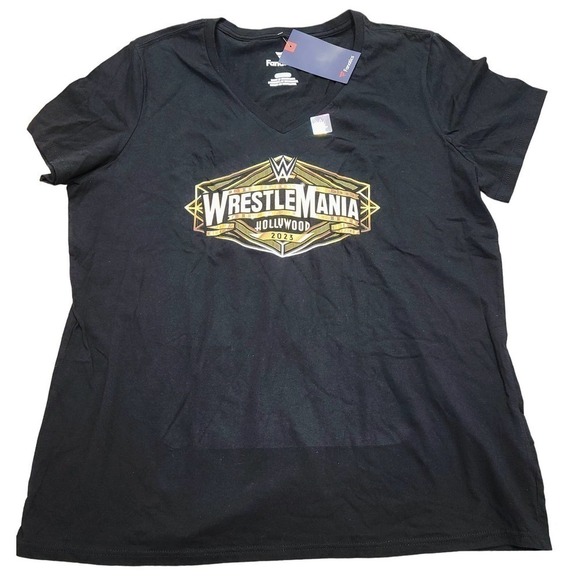 Fanatics WrestleMania Hollywood 2023 Logo V Neck T-Shirt Black XL - Picture 3 of 7